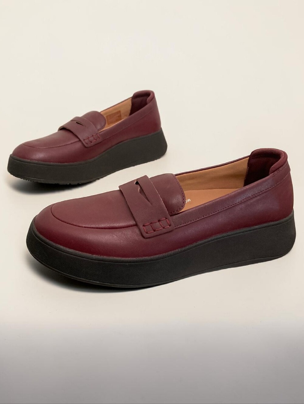 FitFlop F-Mode Leather Platform Penny Loafers 9 Red Burgundy business casual